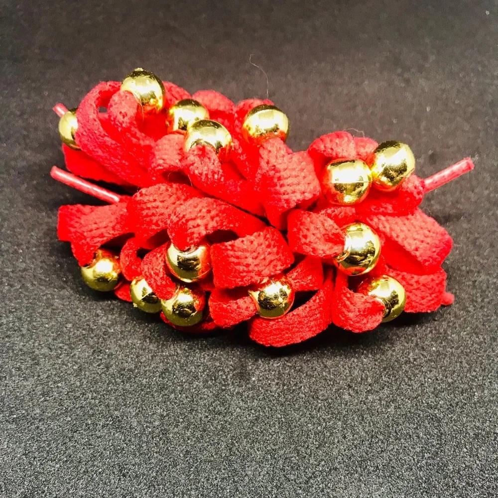 Red Vintage Handmade ShoeString ShoeLace Bow Clips kidcore rare handmade